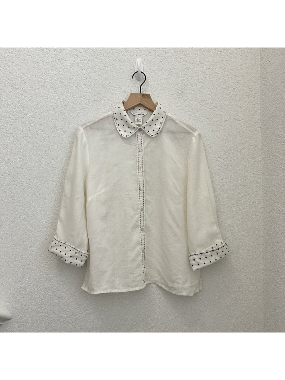 Richard Malcolm 100% Linen Shirt Women’s Size L White Button Up 3/4 Sleeve Top